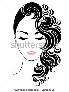 a woman's face with long curly hair and pink eyeshade on white background