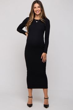 Black Ribbed Fitted Long Sleeve Maternity Midi Dress Long Sleeve Maternity Dress, Bump Friendly, Long Sleeve Bump Friendly Maternity Dress, Ribbed Bodycon Long Sleeve Midi Dress, Stretch Long Sleeve Maternity Dresses, Stretch Maternity Dresses With Long Sleeves, Long Sleeve Stretch Maternity Dresses, Fitted Ribbed Maternity Dress, Ribbed Fitted Maternity Dress, Modest Long Sleeve Maternity Dress