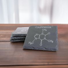 Caffeine Slate Coaster Set - Scott Engraving - Coaster Caffeine Molecule, Coaster Ideas, Laser Ideas, Molecular Structure, Slate Coasters, Coaster Set, Table Setting, Tea Time, Coffee Tea