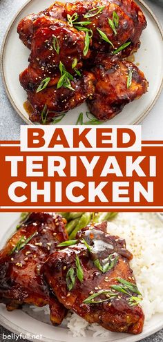 baked teriyaki chicken on a plate with rice