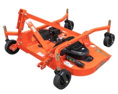 an orange lawn mower sitting on top of a white background