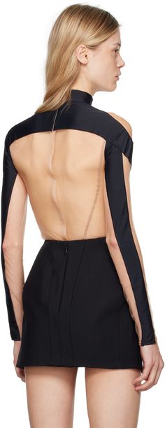 Paneled stretch nylon jersey and sheer stretch nylon tulle bodysuit. · Mock neck · Logo bonded at front · Press-stud fastening at bottom · Zip closure at back · Partial stretch jersey lining Supplier color: Black/Light to medium Fitted Bodysuit With Mesh Back For Party, Fitted Party Bodysuit With Mesh Back, High Stretch Nylon Bodysuit For Party, Elegant Evening Nylon Bodysuit, Sheer Sleeve Nylon Bodysuit For Night Out, Fitted Evening Bodysuit With Sheer Bodice, Chic Evening Bodysuit In Polyamide, Party Nylon Bodysuit With Mesh Sleeves, Fitted Bodysuit With Sheer Bodice For Evening