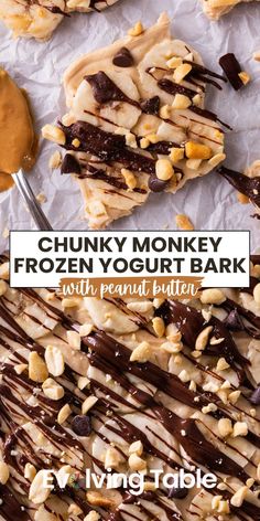 chocolate covered chunky monkey frozen yogurt bark with peanut butter