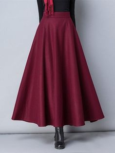 Winter Women Long Woolen Skirt Fashion High Waist Basic Wool Skirts Female Casual Thick Warm Elastic A-line Maxi Skirts O839 Winter Solid Color A-line Maxi Skirt, Winter Solid A-line Maxi Skirt, Winter A-line Maxi Skirt In Solid Color, Wool Maxi Skirt, Maxi Skirt Winter, Winter Maxi, Elegant Prom Dresses, Maxi Skirts, Wool Skirts