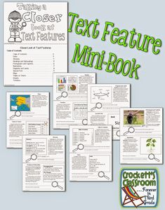 text feature minibook with pictures and instructions for the text features in each book,