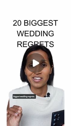 a woman holding up a card with the words 20 biggest wedding recepts on it