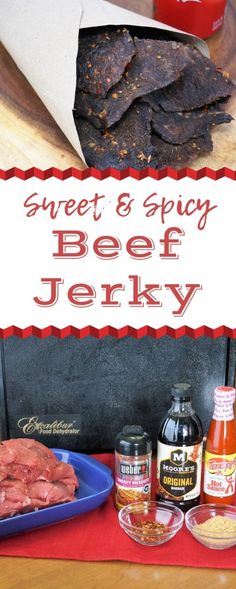 there is a sign that says sweet and spicy beef jenny on the table next to it