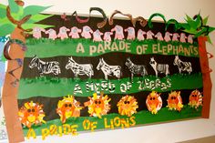 a bulletin board with different types of animals on it and the words parade of elephants