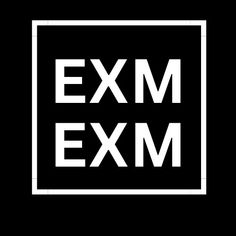 the exm logo is shown in white on a black background, and it appears to be an exit sign