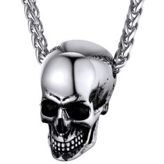 PRICES MAY VARY. 💀 Skull Head Necklace Design, this gothic punk necklace is a modern update of a cool necklaces style. It is a must-have for the new season. 👍 Adjustable Skull Chain Design: It is perfect for wearing on its own or alongside other jewelry. 56 cm length wheat chain , with 5cm adjustable chain, allow a little extra room for comfort. 👍 Stainless Steel Biker Necklace: Harmony for skin, hypoallergenic, Allergen-Free, Nickel-Free, Cadmium-Free, Lead-Free. Made of 316L stainless steel Big Skull Necklace, Sterling Silver Skull Necklace, The Punisher Necklace, Biker Necklace Men, Rune Vichinghe, Skeleton Necklace, Gothic Skeleton, Necklaces Style, Punk Necklace