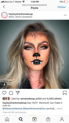 Wolf Make Up Women Halloween, White Wolf Makeup, Easy Wolf Face Paint, Makeup Only Halloween Costumes, Wolf Makeup Halloween, Easy Wolf Makeup, Werewolf Costume Women, Animal Inspired Makeup, Werewolf Makeup Female