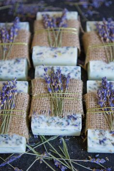 soap bars with lavender flowers tied to them