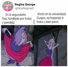 an image of a cartoon character with caption in spanish that reads, regina george en la seguradaria