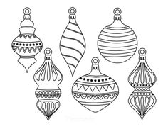 christmas ornament coloring pages to print and color for kids, including ornaments in black and white