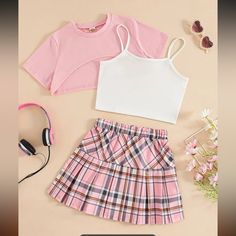 Never Used Size 140 Or 9-10 Tank Top/ Top Top/ Skirt Plaid Skirt Set, Skirt Coverup, Quick Outfits, Cute Preppy Outfits, Easy Trendy Outfits, Preppy Outfit, Top Top, Cute Everyday Outfits