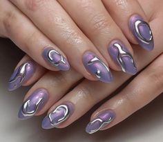 15 Summer 2023 Nail Trends You're About to See Everywhere Purple And Silver Chrome Nails, Isolated Chrome Nails, Purple Nails Chrome, Textured Nail Art, Purple Chrome Nails, Rave Nails, Winter Nails Gel, Witchy Nails, Hippie Nails