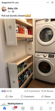 an appliance is shown in this photo with the words baby life and full cut laundry drawer