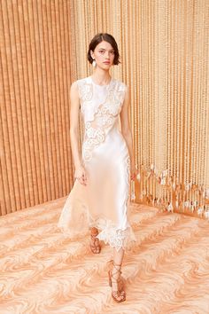 Kaia Dress - Cowrie White Silk Lace Sleeveless Midi Dress - Ulla Johnson White Silk And Lace Dress, Ulla Johnson White Dress, Wedding 2nd Dress, Vintage Midi Wedding Dress, Bridal Midi Dress, Casual Bridal Outfit, Pearlescent Dress, Draping Wedding Dress, Silk And Lace Wedding Dress