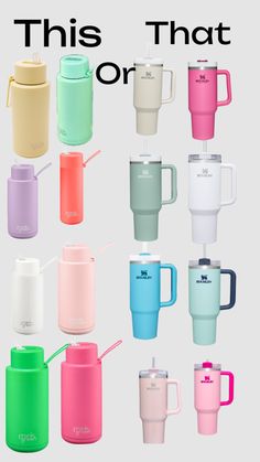 many different colored cups with the words, this is that