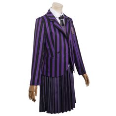 Wednesday - Enid Cosplay Costume Outfits School Uniform Outfits Halloween Carnival Suit MaterialThickiy Ronior Fabric + Kniteed Fabrics Package included:Coat + Shirt + Skirt + Vest + Necktie Enid Costume, Enid Cosplay, Wednesday Enid, Outfits Purple, School Uniform Skirts, Suits Tv, Rok Outfit, Uniform Outfits, School Uniform Outfits