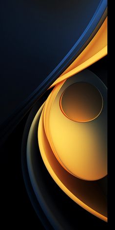 an abstract black background with yellow and blue circles in the bottom right hand corner,