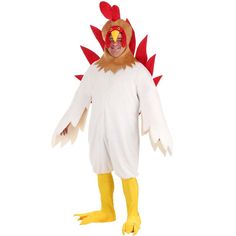 a man in a chicken costume standing up