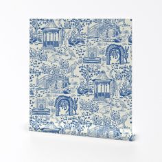 a blue and white wallpaper pattern on a canvas