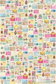 a wallpaper with many different types of stamps and envelopes on the same page