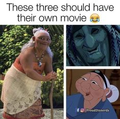 two pictures with the same cartoon character and text that reads, these three should have their own movie