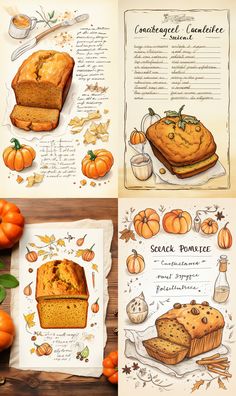 an illustration of pumpkin bread on a table