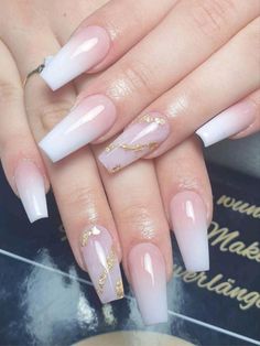 Glitter Edge Nails, White Gold Marble Nails, Hard Gel Nails Design, Short Coffin Nails Designs, Gold Acrylic Nails, Hard Gel Nails, Beauty Hacks Nails, Ombre Nails Glitter, Acrylic Nails Coffin Pink