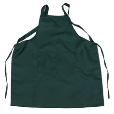 an apron that is green and has two straps on the front, one with a pocket for