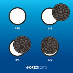 four oreo eclipse cookies are shown with the same amount as one cookie, and the other