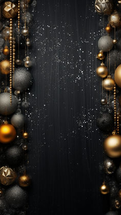 a black background with gold and silver ornaments