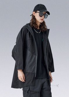 GUUKA Dolman Techwear Windbreaker - Fabric: 100% Nylon - Details: Techwear Windbreaker Mid length dolman sleeves Non-removable hood Irregular dividing line Reflective adhesive embellishment White mesh back panel Black digital printing design Partial hollow out - Size:(cm) Moder Wear: 183cm / 74kg - XL Size  Length Bust Shoulder S 90 146 68 M 93 151 70 L 96 156 72 Luxury Urban Windbreaker For Workwear, Luxury Techwear Windbreaker, Luxury Women's Techwear Windbreaker, Luxury Techwear Windbreaker For Sports, Luxury Techwear Windbreaker With Detachable Hood, Luxury Modern Black Windbreaker, Luxury Long Sleeve Modern Windbreaker, Luxury Windbreaker With Detachable Hood For Streetwear, Luxury Black Sporty Windbreaker