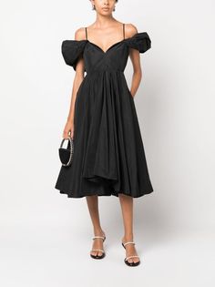 PINKO Taffeta Pleated Midi Dress - Farfetch Chic Taffeta Midi Dress For Cocktail, Spring Taffeta Midi Dress For Cocktail, Spring Taffeta Midi Cocktail Dress, Black Midi Dress With Folds, Black Taffeta Dress With Pleated Bodice, Black Mini Dress With Pleated Bodice, Black Pleated Knee-length Midi Dress, Luxury Black Pleated Mini Dress, Chic A-line Taffeta Midi Dress