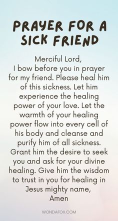 a poem with the words prayer for a sick friend