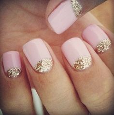 Pretty And Pink Trendy Wedding Nails Ideas Pastel Nails Designs, Gold Glitter Nails, Nail Art Glitter, Her Nails, Nail Swag, Pastel Nails, Orange Nails, Manicure Y Pedicure, Glitter Nail Art