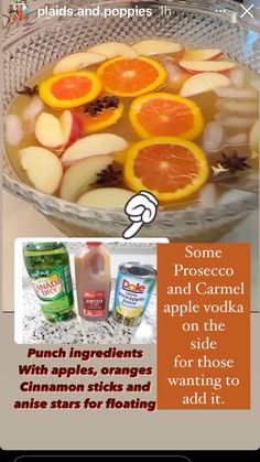 an advertisement with oranges, apples and cinnamon sticks on the bottom right hand corner