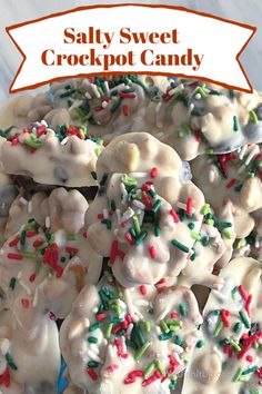 a pile of candy covered crockpot candies with sprinkles on top