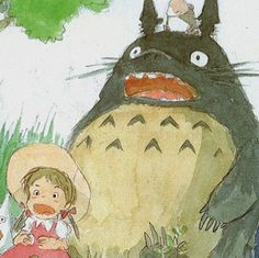 an image of children in the grass with totoro and other animals