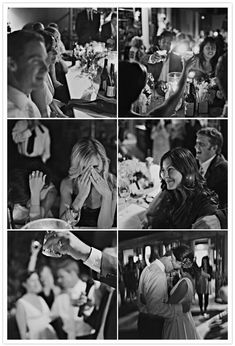 black and white photos of people at a party