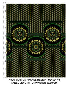 a black and yellow pattern with circles on it's sides, as well as a ruler