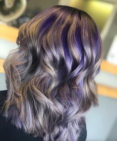 Purple And Silver Hair, Grey Hair With Purple Highlights, Eggplant Colored Hair, Hair Color Grey Silver, Silver Hair Color Ideas, Under Hair Color, Silver Hairstyles, Purple Grey Hair