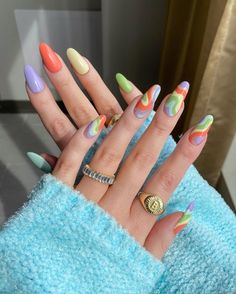 Multicolored Nail Art, Colorful Mismatched Nails, Color Pop Nail Art, Simple Nail Art Spring, Colorful Abstract Nail Art, Multicolour Nail Art, Fun And Simple Nails, Bold Spring Nails, Multiple Design Nails