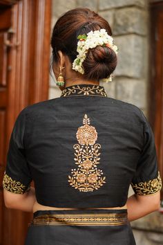 Black Raw Silk Blouse with Collar neck with Jadau Mandala Design, Made Chinese Collar Blouse, Whatsapp Widget, Pichwai Saree, Butta Embroidery, Raw Silk Blouse, Blouse With Collar, Blouse Works, Function Dresses, Kids Blouse