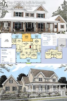 two story house plans with large front and back porches