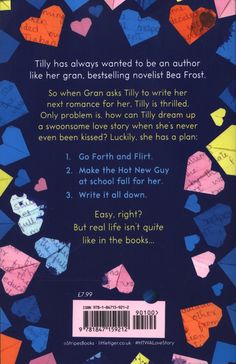 the back cover of an adult novel with hearts and words on it, in blue