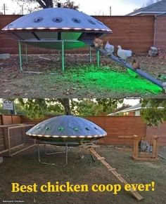 two pictures side by side of a chicken coop