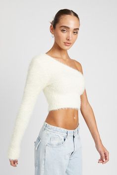 One-Sided Sweater – The Obsessions Boutique Fluffy Texture, Fluffy Sweater, Sweater Hat, Stylish Top, Knit Crop Top, One Shoulder Tops, Knit Crop, Shoulder Design, Skirted Swimwear